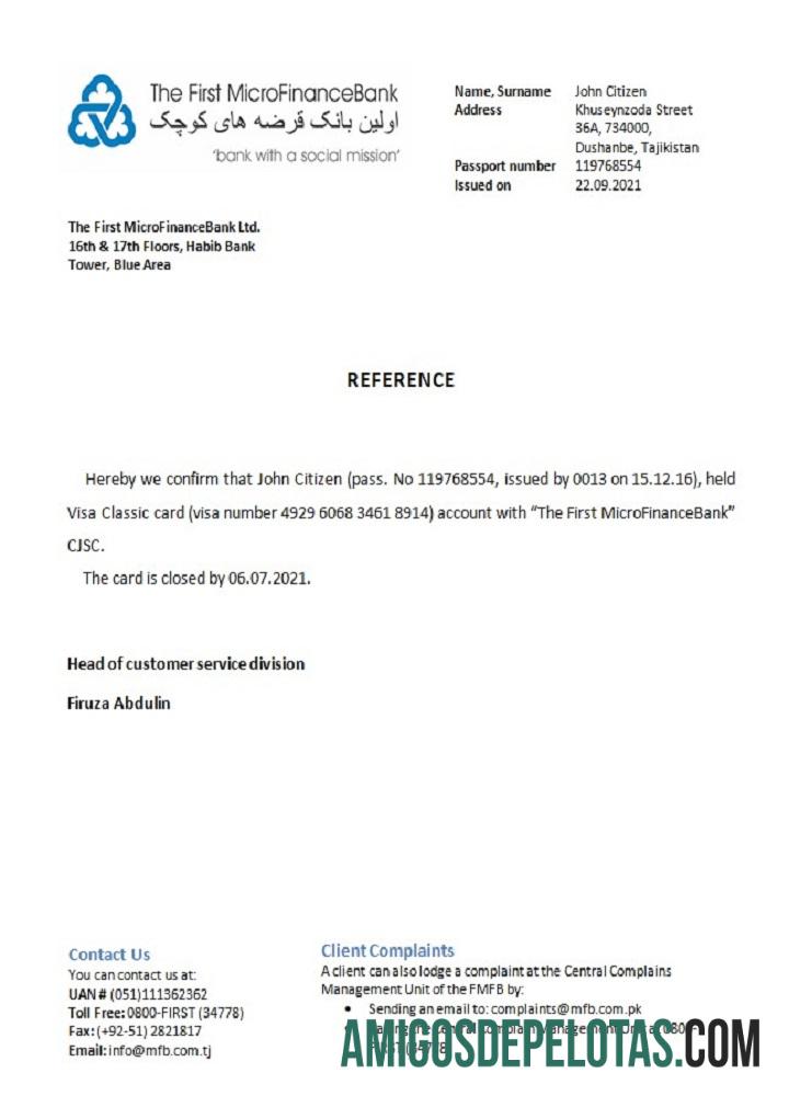 Tajiquistão, a primeira referência de fechamento do MicroFinanceBank baixar para verificação